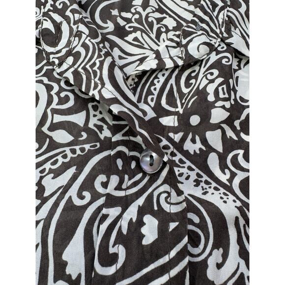 CHICOS Shirt Womens Silk Button Up Top Size 2 Large Brown Cream Resort Tribal - Picture 6 of 14